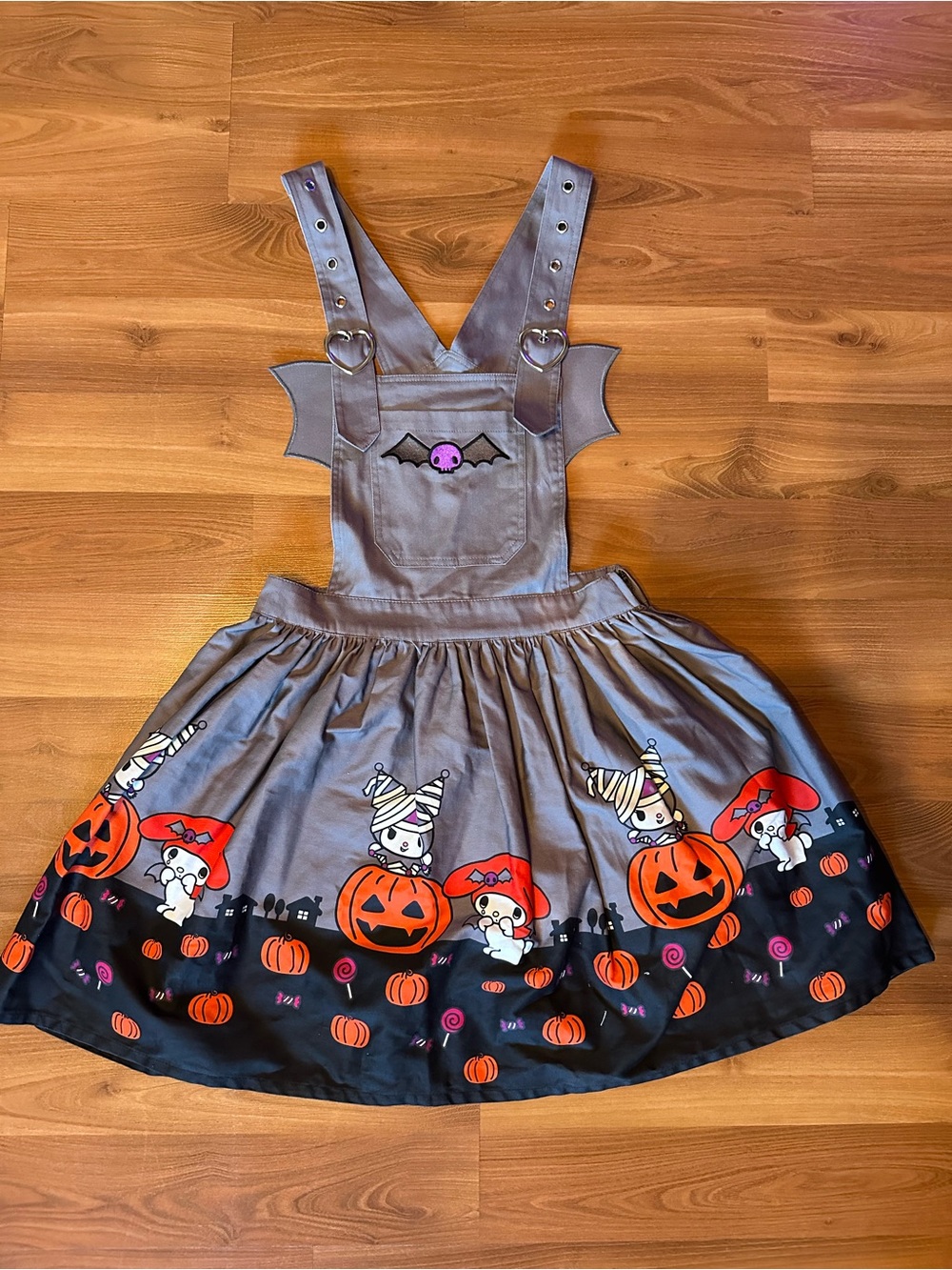 Sanrio Gray My Melody and Kuromi Halloween Skirtall with Pumpkin Print